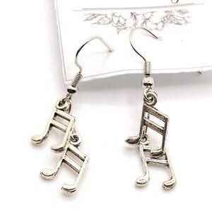 Handmade Silvertone Double Mini Music Note Earrings, New